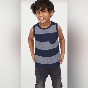 H&M | blue striped tank with front pocket | size 2-4